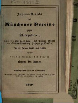Jahresbericht des Münchner Vereins gegen Thierquälerei, 1846
