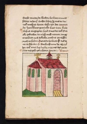 Kolorierte Federzeichnung: Kirche