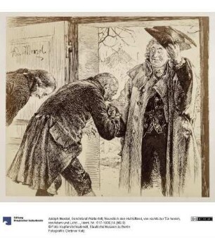 Gerichtsrat Walter tritt, freundlich den Hut lüftend, von rechts zur Tür herein, von Adam und Licht untertänig begrüßt, zu Heinrich von Kleist "Der zerbrochene Krug"