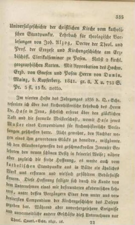 335-350 [Rezension] Alzog, Johann Baptist, Universalgeschichte der christlichen Kirche vom katholischen Standpunkte
