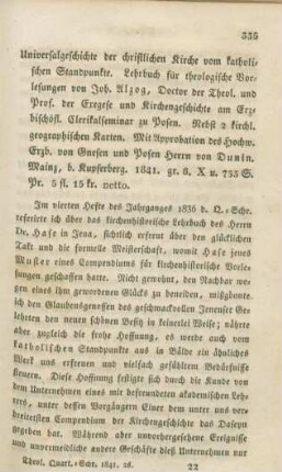 335-350 [Rezension] Alzog, Johann Baptist, Universalgeschichte der christlichen Kirche vom katholischen Standpunkte
