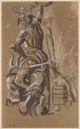 Gepanzerter Ritter (heiliger Georg?), auf Drachen reitend