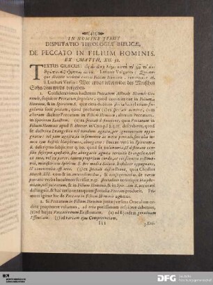Disputatio Theologiae Biblicae, De Peccato in Filium Hominis.