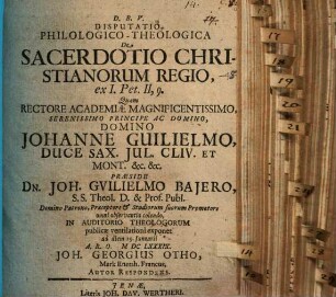 Disp. philol. theol. de sacerdotio Christianorum regio, ex I. Pet. II, 9.