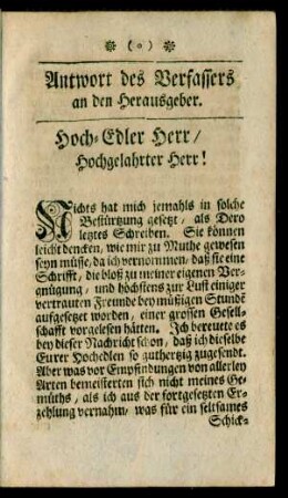 Antwort des Verfassers an den Herausgeber.