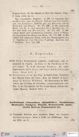 Archäologie (besonders christliche), Architectur, Baukunst, Sculptur, Plastik, Ornamentik, malerische Reisen, Panoramen etc. (Nr. 65 - 33)