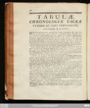 Tabulae Chronologiae Sacrae Veteris Ac Novi Testamenti, Auctore R. P. *****