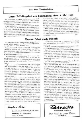 Unser Frühlingsfest am Sonnabend, dem 2. Mai 1959