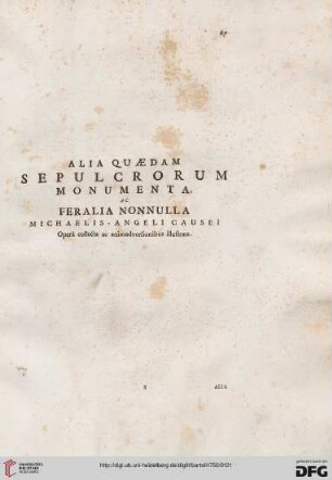 Alia quaedam sepulcrorum monumenta ac Feralia Nonnulla