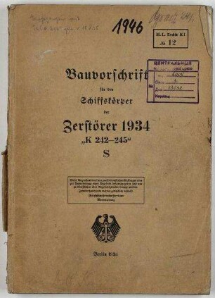 Bauvorschrift für den Schiffskörper der Zerstörer 1934