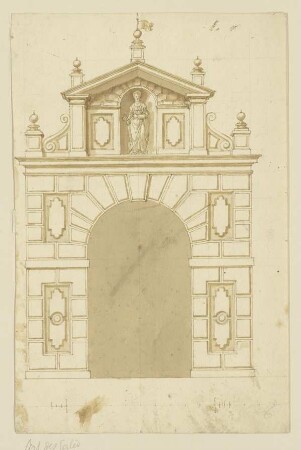Ansicht eines Portals mit Statue des Hl. Petrus