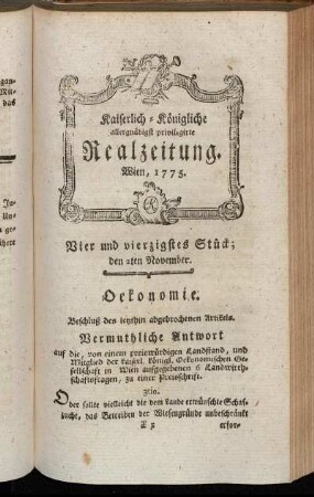 Vier und vierzigstes Stück; den 2ten November. Wien, 1775.