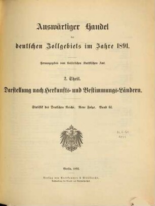 Auswärtiger Handel des deutschen Zollgebiets. 61 = 1891 ( 1892)