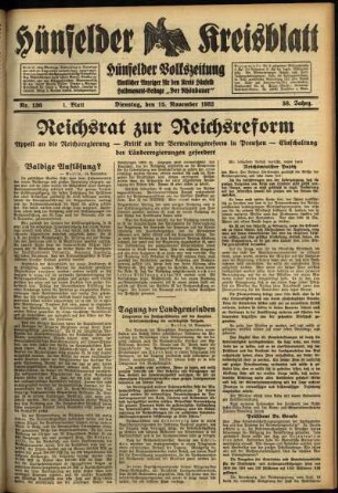 Erste Ausgabe vom Dienstag, den 15. November 1932.