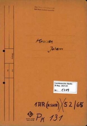 Personenheft Johann Kreiser (*19.06.1904), Polizeiamtsgehilfe