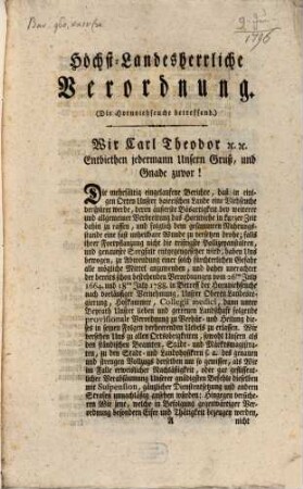 Höchst-Landesherrliche Verordnung (Die Hornviehseuche betreffend)