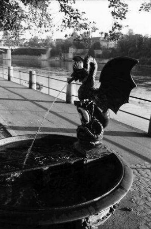 Basel: Oberer Rheinweg mit Brunnen [Basilisken-Brunnen]