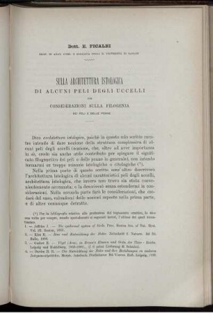 Sulla Architettura Istologica Di Alcuni Peli Degli Uccelli Con Considerazioni Sulla Filogenia Dei Peli E Delle Penne