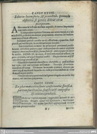 Caput XXVIII ]XXIX]. Ex pharmaceutico fonte confortantia specifico, partum facilitantia, simplicia & composita & imitiora producit