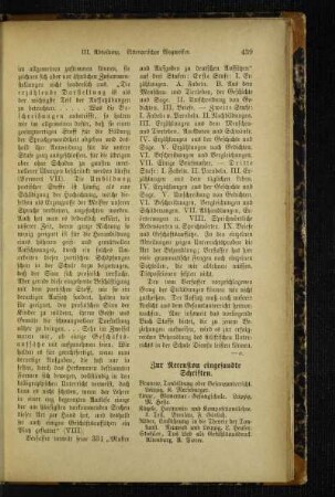 Zur Recension eingesandte Schriften