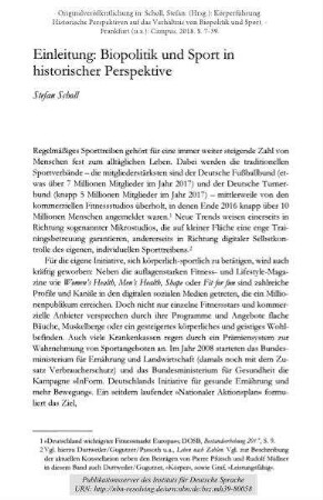 Einleitung. Biopolitik und Sport in historischer Perspektive