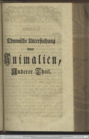 Chymische Untersuchung derer Animalien, Anderer Theil
