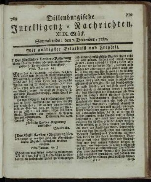 XLIX. Stück. Sonnabends : den 7. December, 1782.