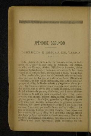 Apéndice segundo Descripcion é historia del tabaco