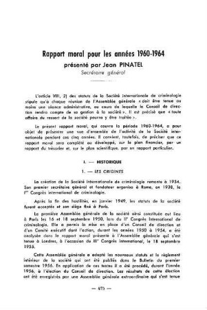 475-511, Rapport moral pour les années 1960-1964