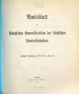 Amtsblatt der Königl. Generaldirektion der Sächsischen Staatseisenbahnen. 10. 1894