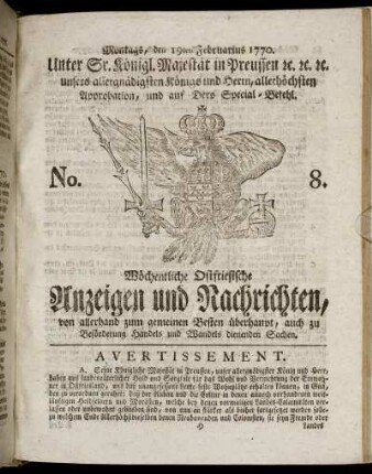 No. 8. Montags, den 19ten Februarius 1770.