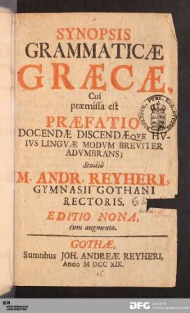 Synopsis Grammaticæ Græcæ