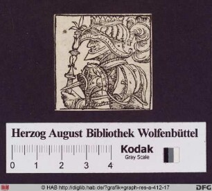 Brustbildnis eines Fürsten mit Szepter in einer Rüstung in halber Rückenansicht im Profil nach links.