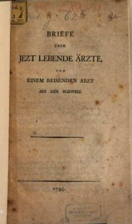 Briefe Über Jezt Lebende Ärzte