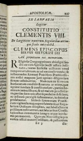 In Ianuario Legitur Constitutio Clementis VIII.
