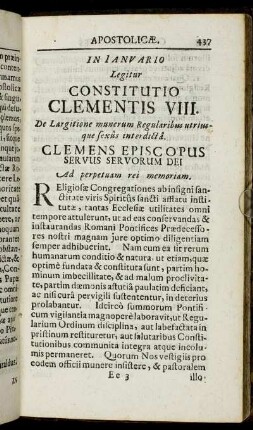 In Ianuario Legitur Constitutio Clementis VIII.