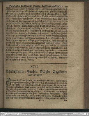 XCVI. Schuldigkeit der Knechte, Mägde, Taglöhner und Arbeiter