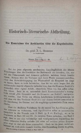 Die Kenntnisse des Archimèdes über die Kegelschnitte