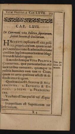 Cap. LXVII. De Communi vita Politica superiorum, scilicet Senum [et] Doctorum.