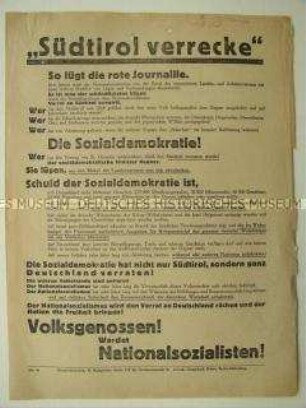 Propagandaflugblatt der NSDAP für die Angliedrung Südtirols am das Deutsche Reich