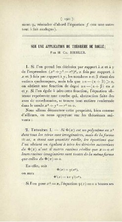 Sur une application du théorème de Rolle.
