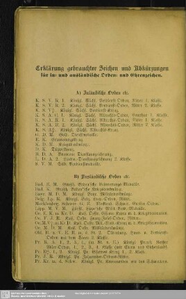 Erklärung gebrauchter Zeichen und Abkürzungen für in- und ausländische Orden- und Ehrenzeichen