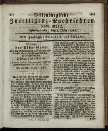 XXVII. Stück. Sonnabends: den 8. Julii, 1786.