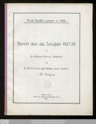 1927/28 (1928): Bericht : über das Schuljahr