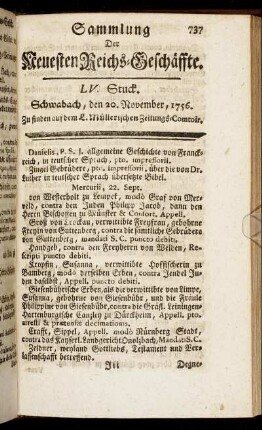 LV. Stuck. Schwabach, den 20. November, 1756.