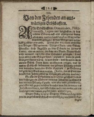 III. Von den Zehenden an auswärtigen Erbschafften