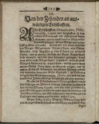 III. Von den Zehenden an auswärtigen Erbschafften