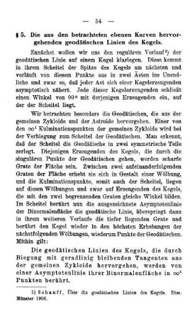 § 5. Die aus den betrachteten ebenen Kurven hervorgehenden geodätischen Linien des Kegels