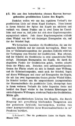 § 5. Die aus den betrachteten ebenen Kurven hervorgehenden geodätischen Linien des Kegels