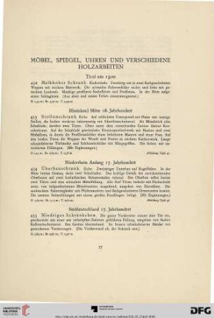 Möbel, Spiegel, Uhren und verschiedene Holzarbeiten (Nr. 432-494)